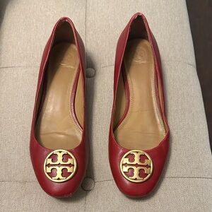 Tory Burch Red Flats with Gold Emblem